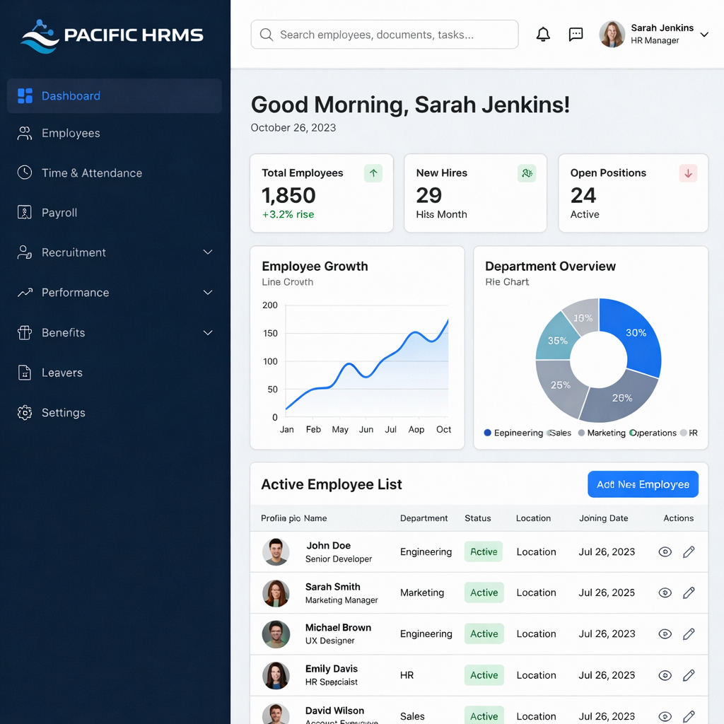 HRMS Desktop Dashboard Interface